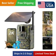 4G LTE Cellular Trail Camera with Solar Panel, 2K Hunting Camouflage