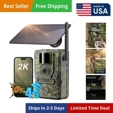 4G LTE Cellular Trail Camera with Solar Panel, 2K Hunting & Camouflage