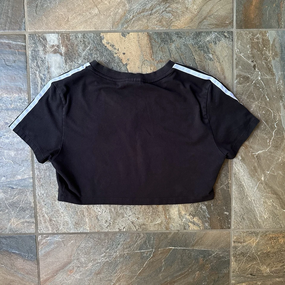 Adidas Cropped T-Shirt Women's Size Medium Black with 3 Stripes - Image 3 of 4