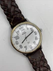 Vintage Timex Mens Watch 35mm Silver Tone Case White Indiglo Dial Leather Band
