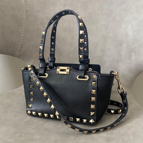 Valentino Garavani Micro Mini Rockstud Bag Black Leather Used From Japan