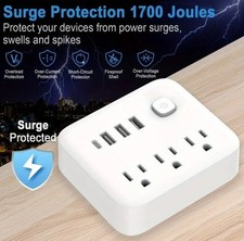 1pk Wall outlet extender surge protector 3 Sockets 3USB A Ports 1 Type C Port