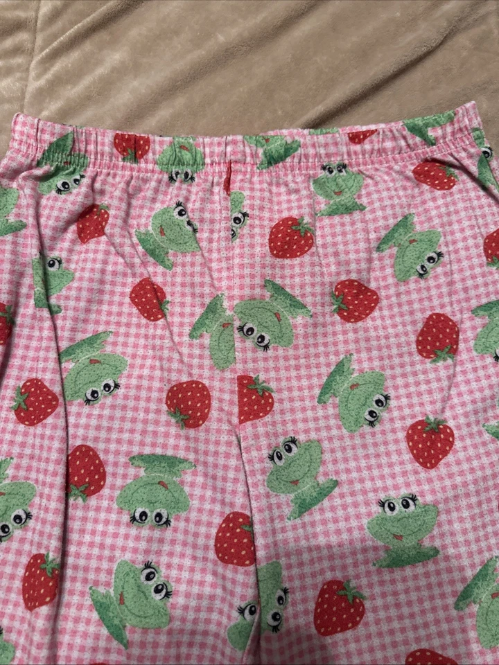 Conjunto de pijama vintage de rana rosa y fresa para niñas top y pantalones sin mangas, talla M Foto 3 de 4