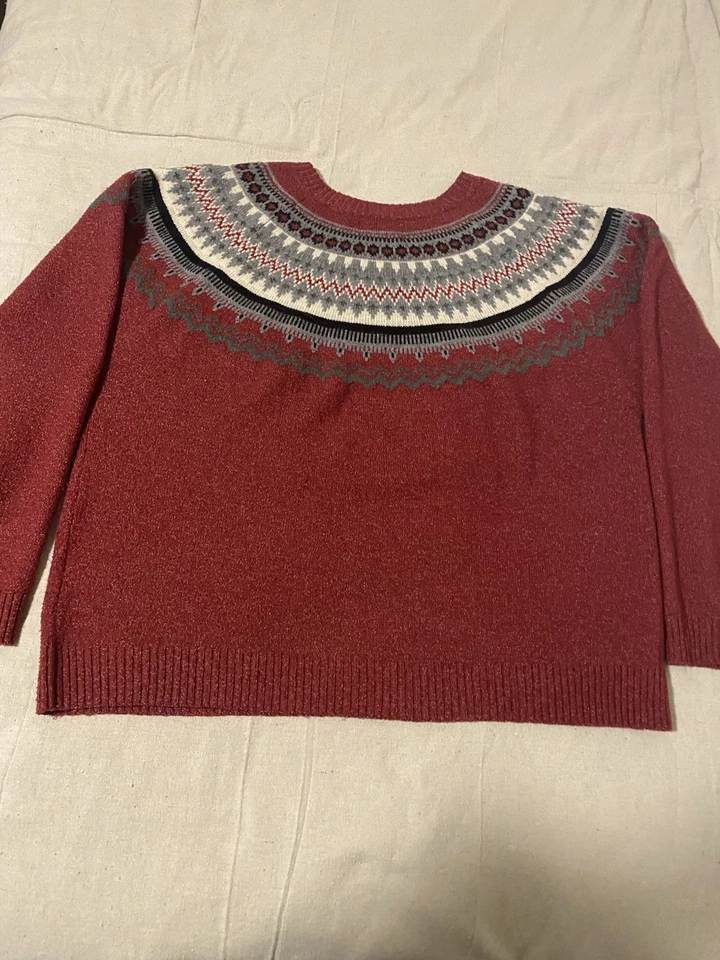 Suéter impermeable para mujer rojo Fair Isle talla extra grande vacaciones de Navidad Foto 3 de 4