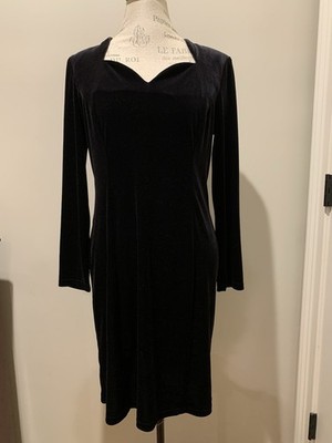 Vintage Jessica Howard Size 14P 14 Petite Black Velvet Sheath Dress Goth Party