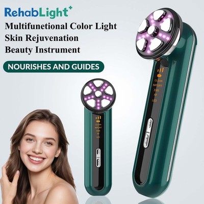 Green Portable Beauty Device: RF Tightening, LED Phototherapy & Ultrasonic Clean