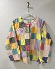 Vintage 90's ORVIS Patchwork Jacket Size 14 Cotton Button Front Colorful Cottage