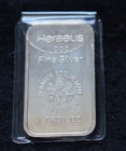 Heraeus 1 ounce 0.999 Fine Silver Bar with flower logo