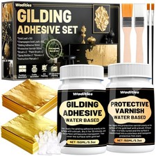 Gilding Adhesive Set, 5.3oz/150ml Water Based Adhesive and Varnish, 100 Gold ...