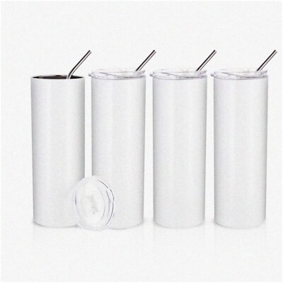 20oz White Skinny Tumbler Set with Metal Lid