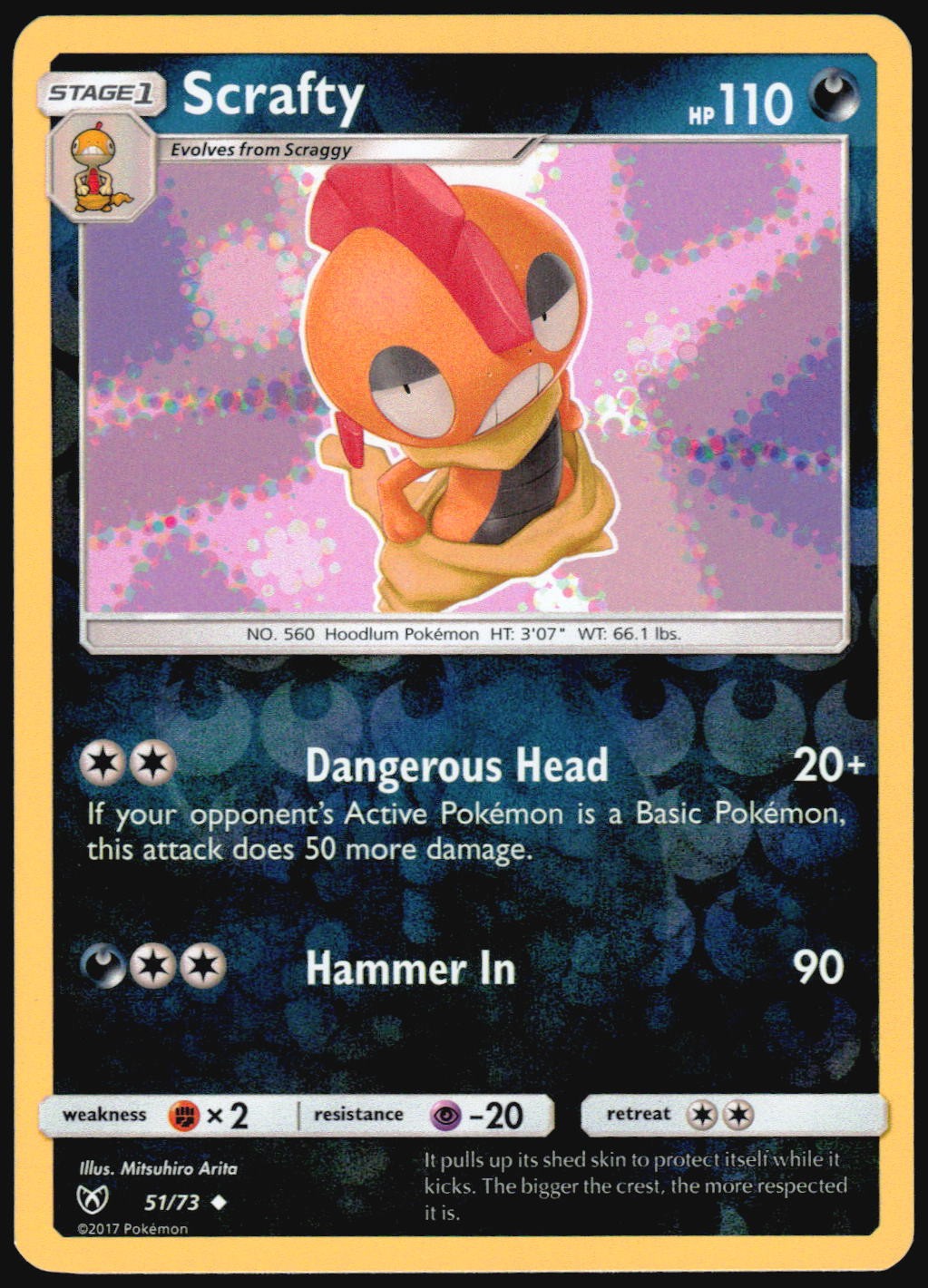 Scrafty 51/73 Uncommon Shining Legends Pokemon Lightly Played