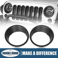 Hooke Road Pair Front Headlight Bezels Trim Cover For 2007-2015 Jeep Wrangler Jk