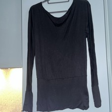 Brezza Black Dress Long Sleeve Boat Neck Stretch Fabric Size S UK 8 EUR 36