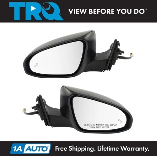 TRQ Mirror Power Heated Blind Spot Detection Smooth Black Pair Set for Camry New