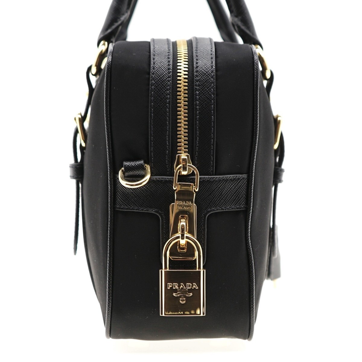 Prada Shoulder Bag Crossbody Satchel Nylon Saffiano With Lock And