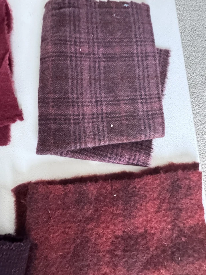 Felted Wool Red Fabric Primitive Applique Rugs LARGE LOT Plaid Craft - Image 2 of 4