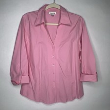 COLDWATER CREEK Pink 3/4 Sleeve NO IRON Button Front Shirt Top Medium Blouse