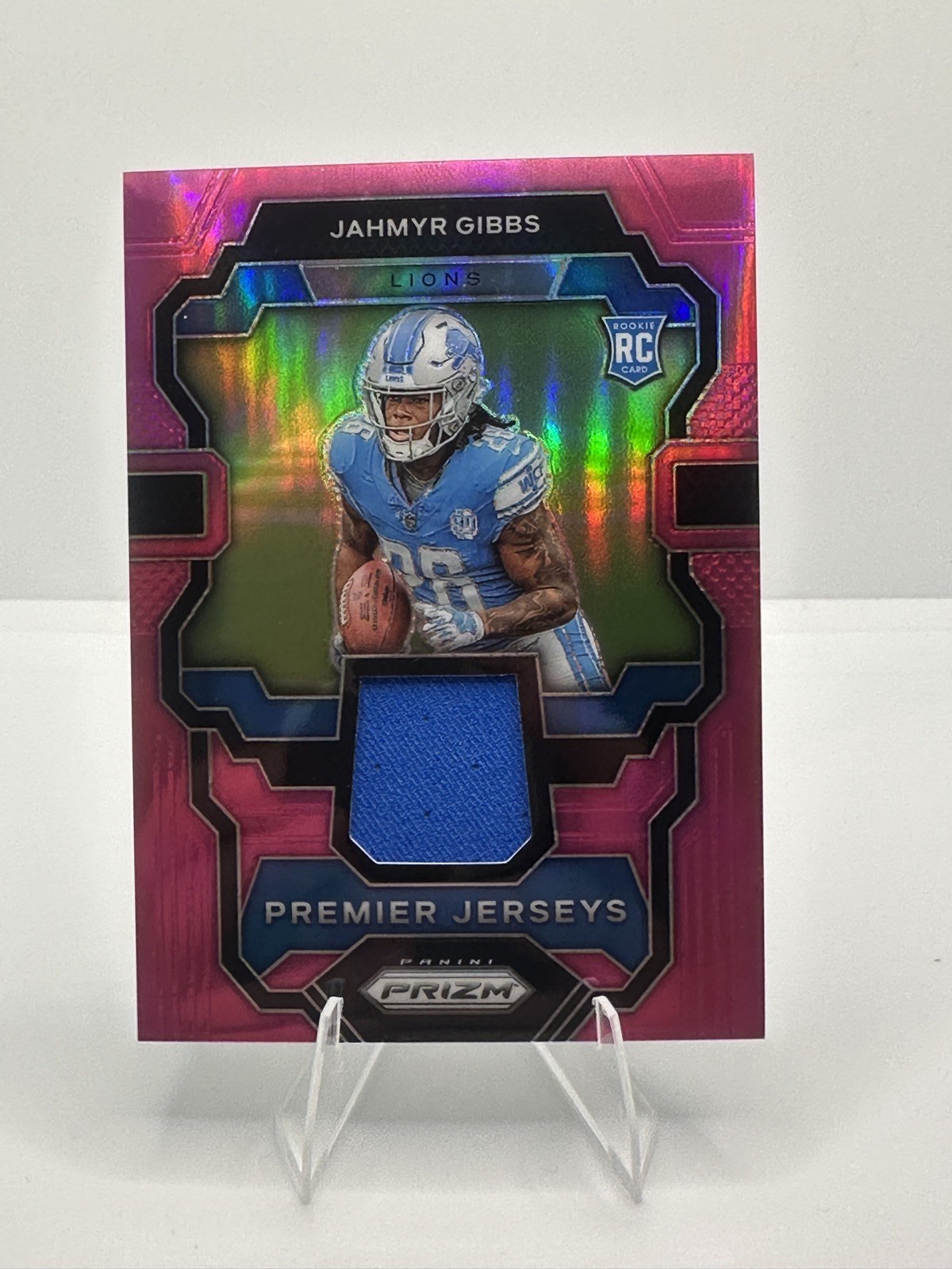 #PJ-JG Jahmyr Gibbs 2023 Panini Prizm Premier Jerseys Pink