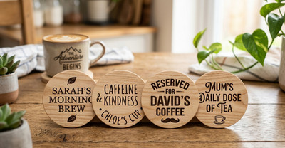 Personalized Wood Coasters Set of 4 Custom Laser Engraved Ash Coaster Gift