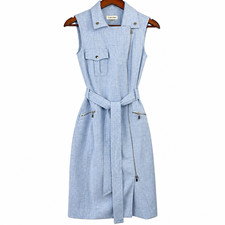 Calvin Klein Size 4 Light Blue Moto Zip Front Belted Sleeveless Sheath Dress