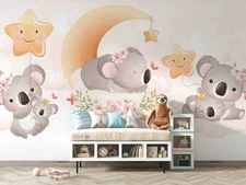 3D Koala Moon Stars Cartoon Wall Murals Wallpaper Murals Wall Sticker