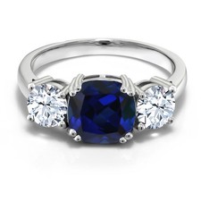 4.00 Cttw Simulated Sapphire 3-Stone Engagement Ring For Women  925 Sterling