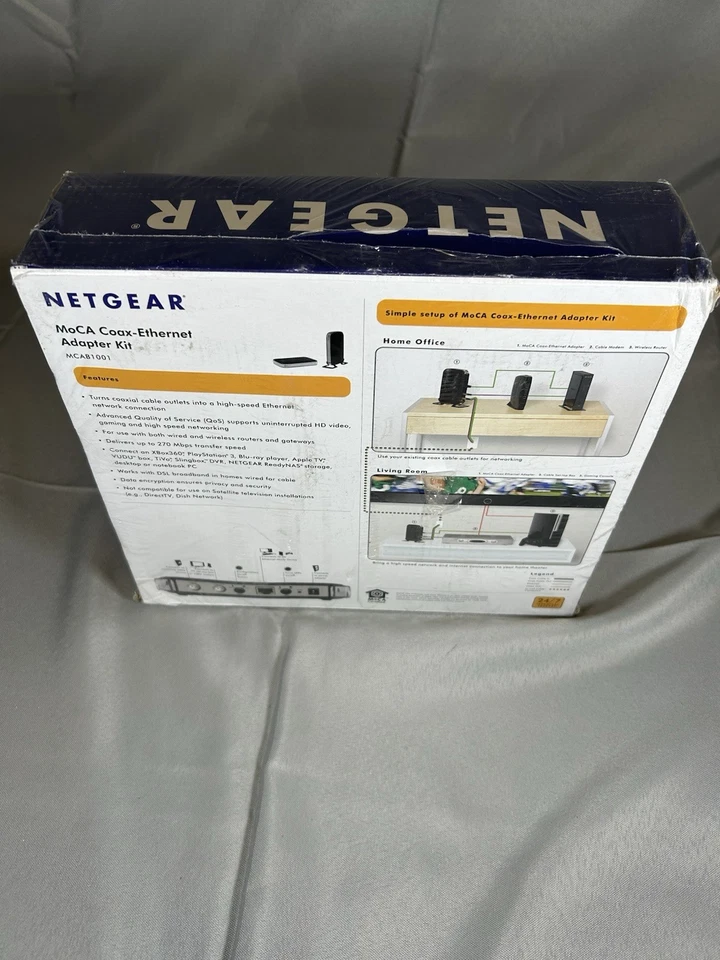 MoCA Coax Ethernet Adapter Kit MCAB1001 Netgear AV Series 270 Mbps New Sealed - Image 3 of 4