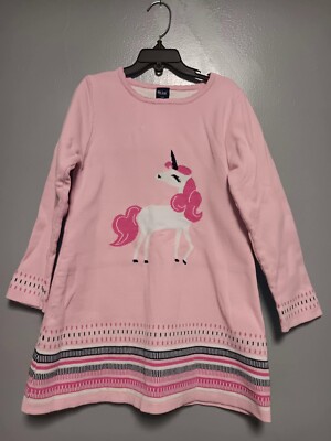 Girls Pink Unicorn Sweater Dress Size 7-8 by Wei Juan 100% Cotton Heavy Knit