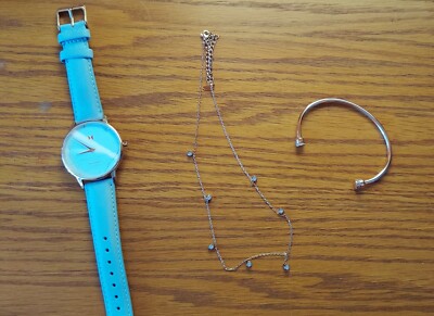 MVMT Womens Beverly Marble Boulevard Watch 38MM Crystal Charm Choker Cuff 