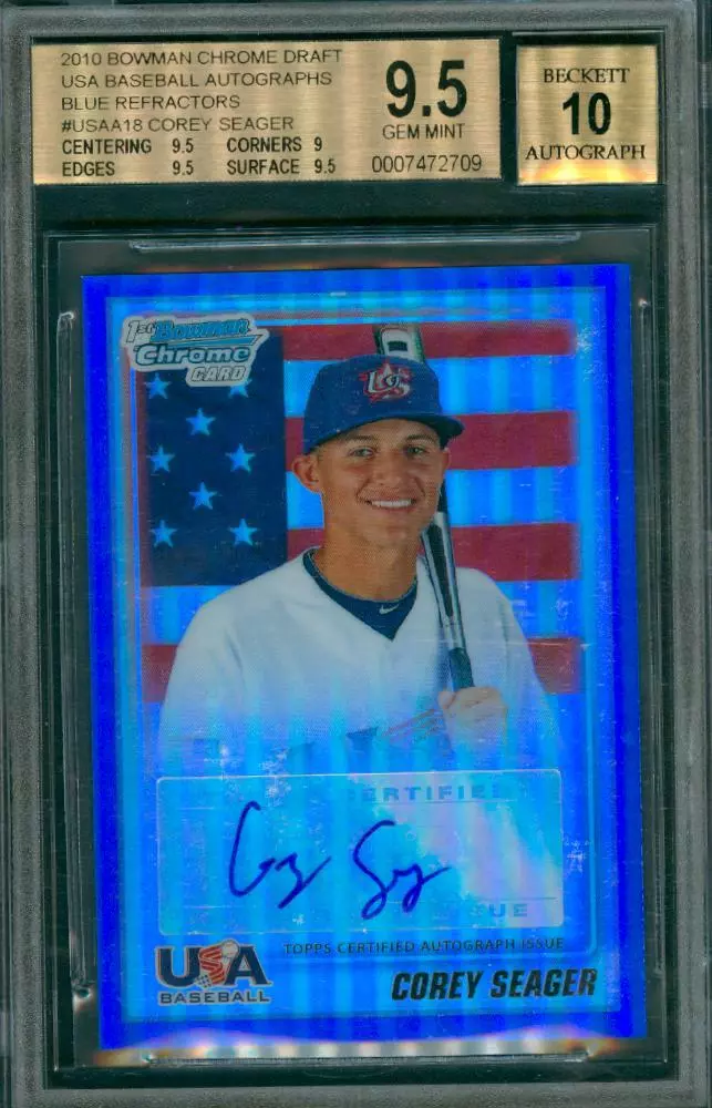 2010 BOWMAN CHROME BLUE REFRACTORS #31/99 COREY SEAGER BGS 9.5