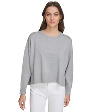 DKNY Women Studded Drop shoulders Warm Sweater Gray Size L MSRP 89