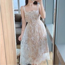 Women's Lace Flared Midi Evening Dress Embroidery Slim Fit Elegant Flower Chic