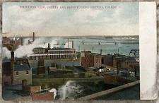 Birds Eye View Cherry & Pennsylvania Bridges Toledo Ohio DB Postcard 2242A
