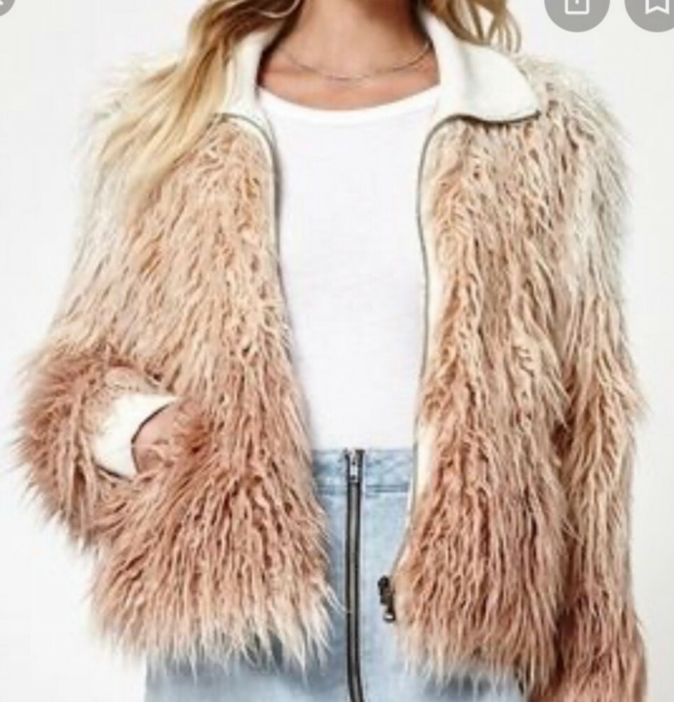 FILA VOLCOM Stone Row Furrankie Shag Giacca Ecopelliccia Rosa Ombre Taglia XS