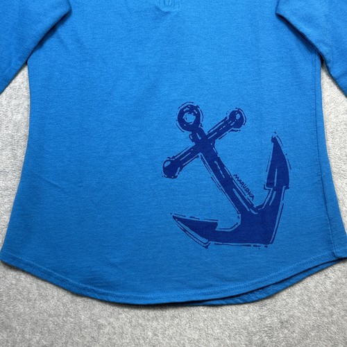 Marushka Sweatshirt Small Blue Anchor 1/4 Zip Artisan Comfort Nautical Handprint - Picture 5 of 10