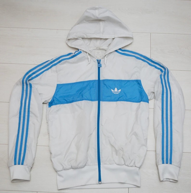 Adidas Originals Mens Windbreaker Jacket White Stripes Hoodie
