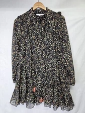 Baltic Born Womens Size M Thalia Mini Dress Black floral Print Long Sleeve