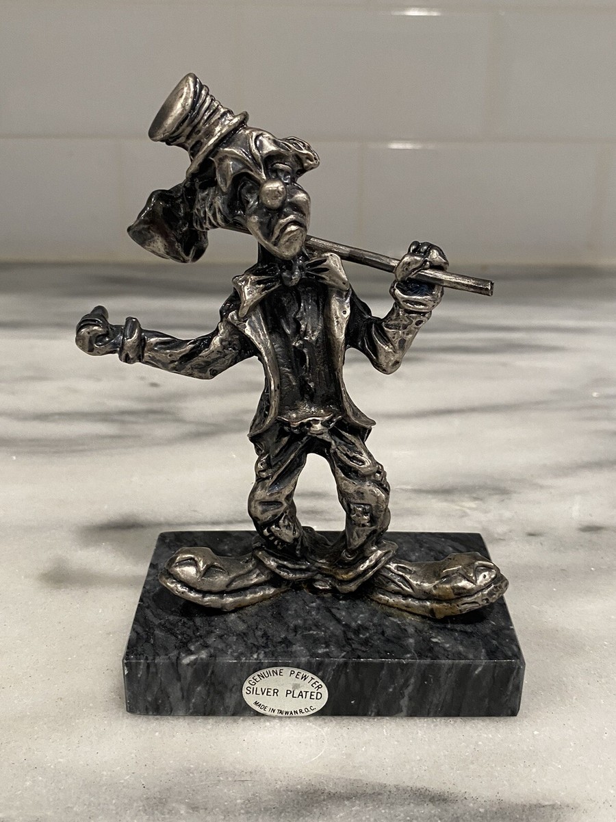 VINTAGE Silver Plated Pewter Clown Hobo Figurine Circus on