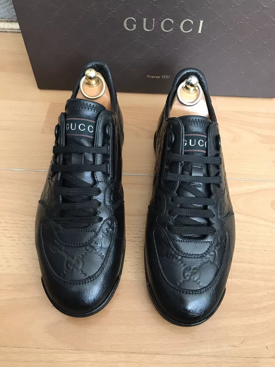 Mariner te Demonstrere Gucci Mens Black Leather GG Monogram Web Sneaker Trainer Shoes Uk 6 | eBay