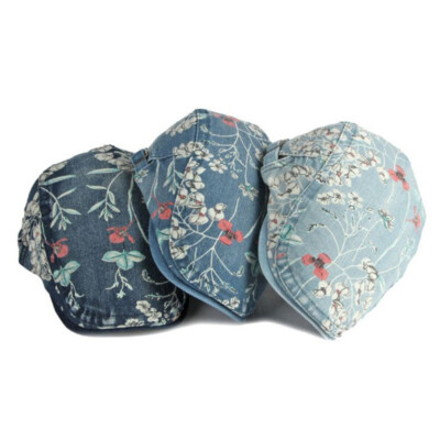Retro Lady Denim Newsboy Cap Floral Print Beret Flat Hat  display picture 2