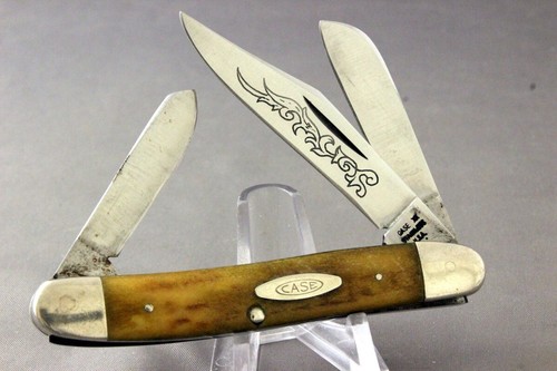 CASE 5247 Blue Scroll Stockman Knife, Stag Handles, 3 Dots, 1977 Excellent Knife