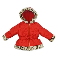 Pistachio Red Jacket Winter Coat with Leopard Faux Fur Trim Toddler Girl 2T NEW