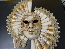 Made Painted In Italy Masquerade Mask White Gold Musical Decoration Wall