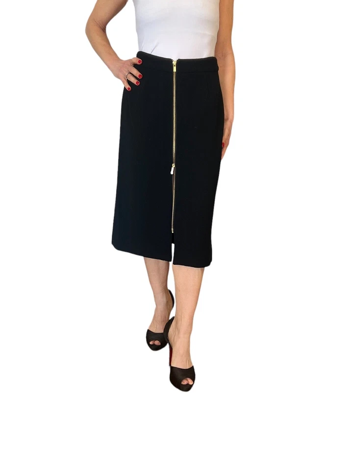 RAOUL MUJER FALDA NEGRA LANA LÍNEA A MIDI CREMALLERAS CREMALLERA $265 TALLA 2 NUEVO CON ETIQUETAS Foto 4 de 4