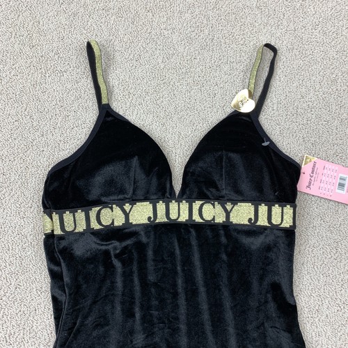 NWT Juicy Couture Velvet Bodysuit Women's Large Black Adjustable Strap - Picture 2 of 8