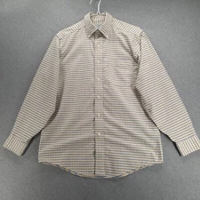 LL Bean Shirt Men 14.5-32 Blue White Yellow Plaid Long Sleeve Cotton Button Down