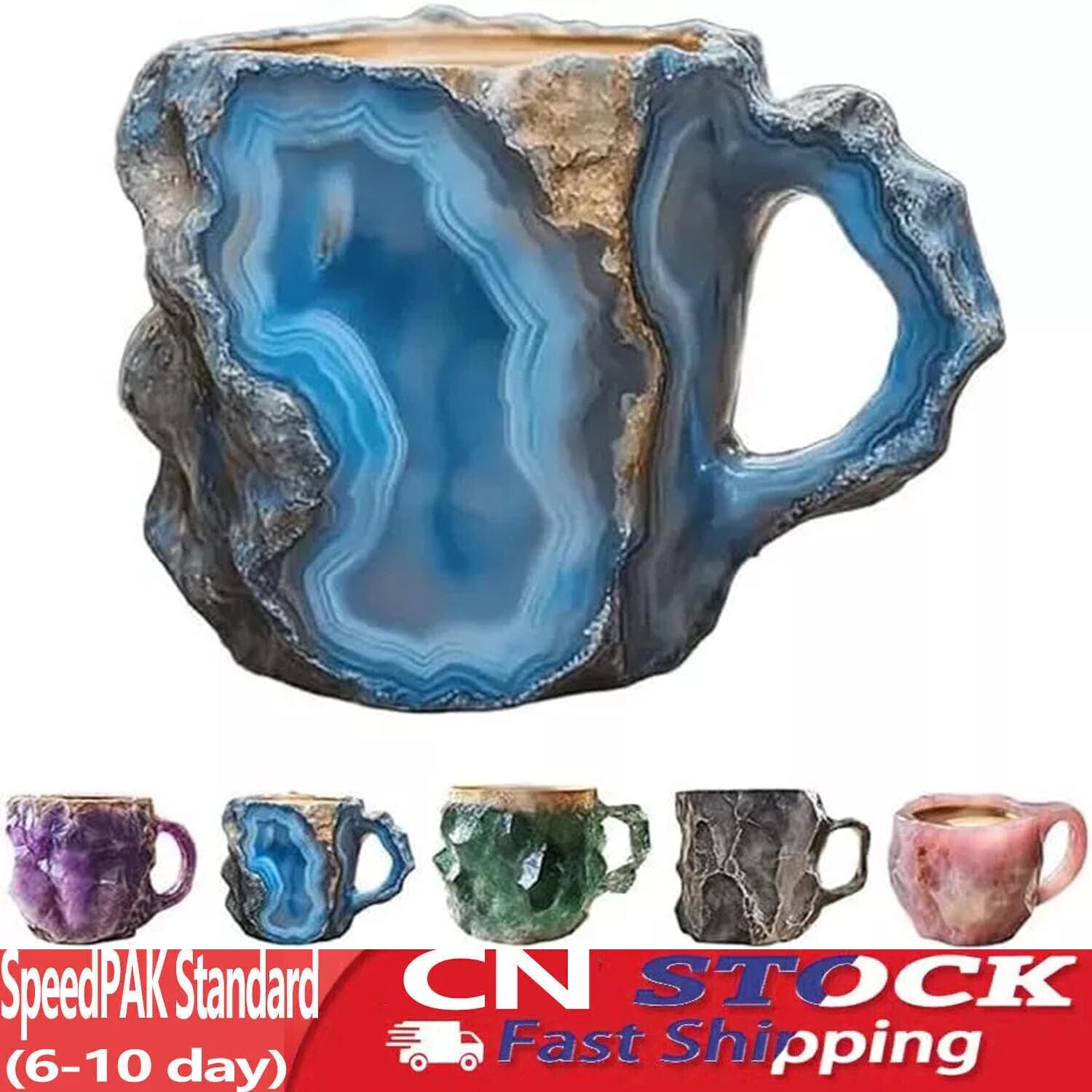 Mineral Crystal Coffee Cup 400ml Resin Crystal Mugs Agate Crystal Decorative Cup