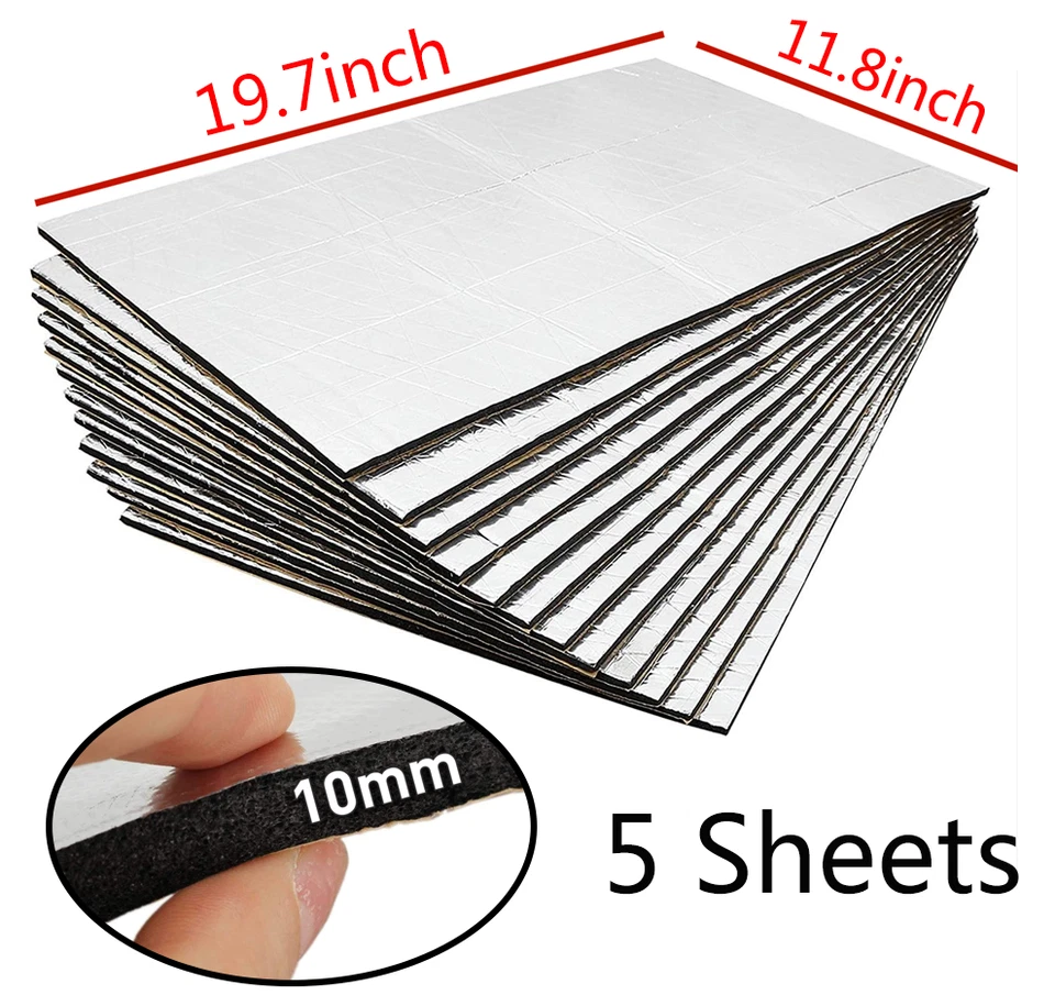 Alfombrilla aislante protectora térmica amortiguadora de sonido para automóvil de 5 hojas de 10 mm con autoadhesiva Foto 2 de 4