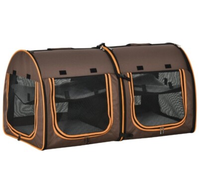 Very Nice Pawhut Portable Double Pet Carrier Kennel In A Bag, Brown. Dog Or Cat