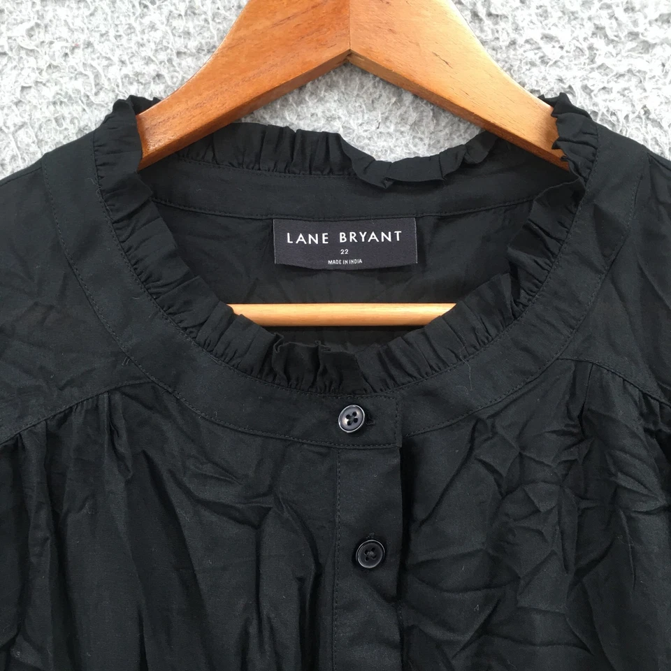 Camisa Top Lane Bryant Botón Delantero Manga Larga Mujer 22 Negro Algodón Cuello Redondo Foto 3 de 4